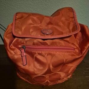 Coach Orange Satin Signature Backpack